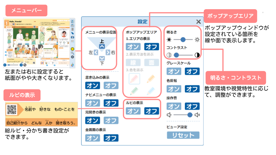 きめ細やかな設定で教科書をカスタマイズ！