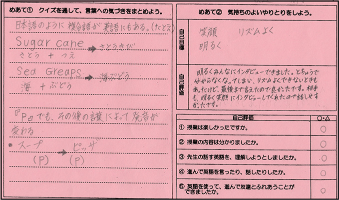 めあて②に対するふり返り
